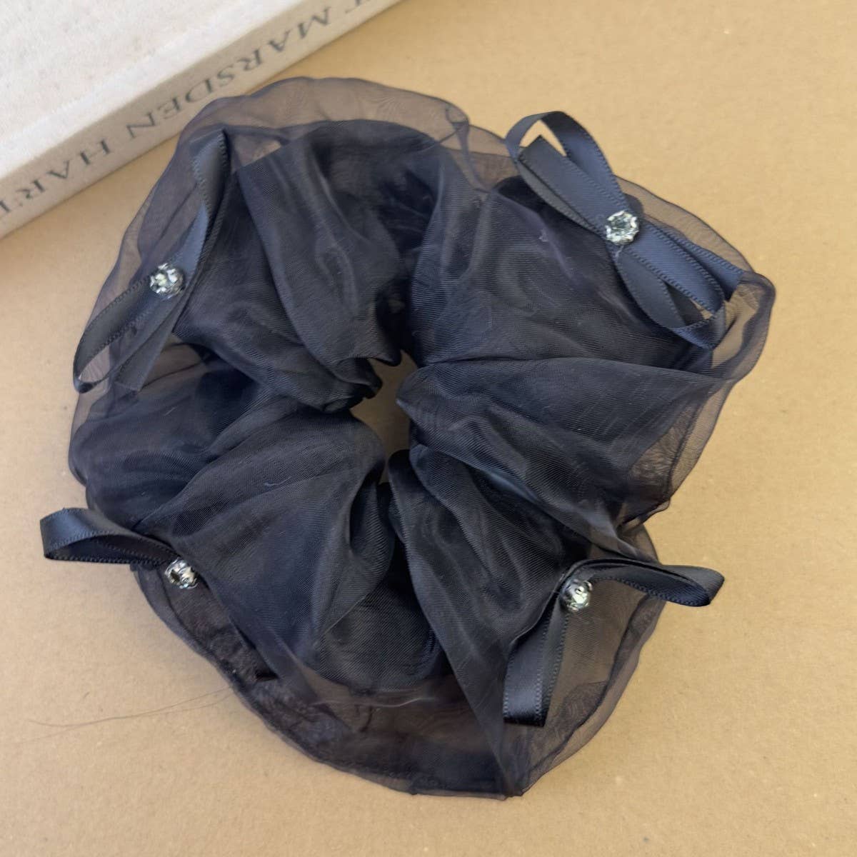 FLUFFY RHINESTONE BOW HAIR TIE_CWAHA0943