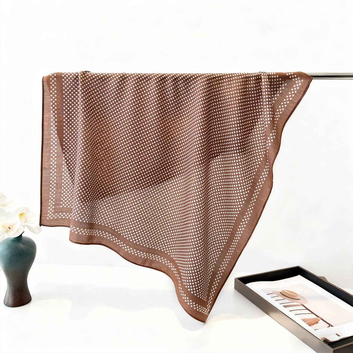 Elegant Polka Dot Herringbone Cotton Neck Scarf_Cwasc03432