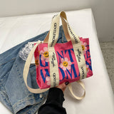 Cute Bear Colorful Letter Print Canvas Bag_Cwab2684