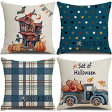 HALLOWEEN DARK BLUE PLAID PUMPKIN PILLOWCASE_CWMM1341
