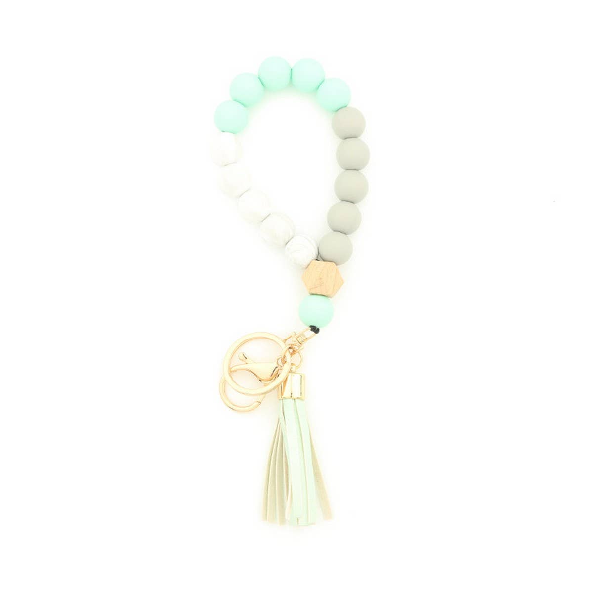 BEECH WOOD SILICONE BEAD WRISTLET KEYCHAIN_CWMM7006