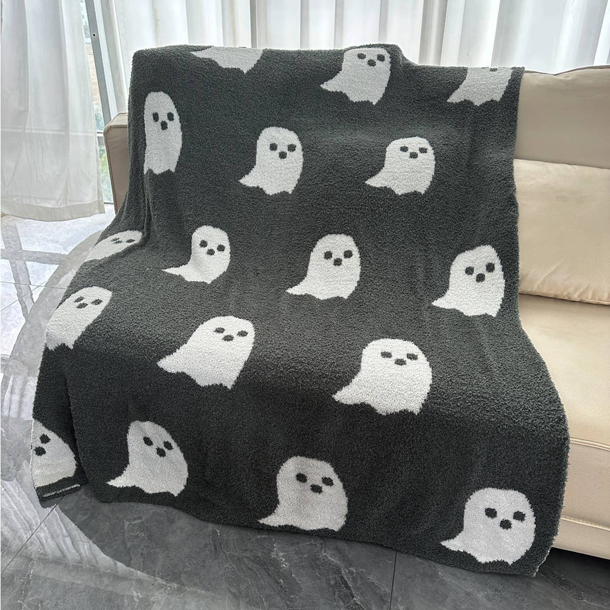 GHOST KNITTED JACQUARD BLANKET COVER BLANKET_CWMM0318