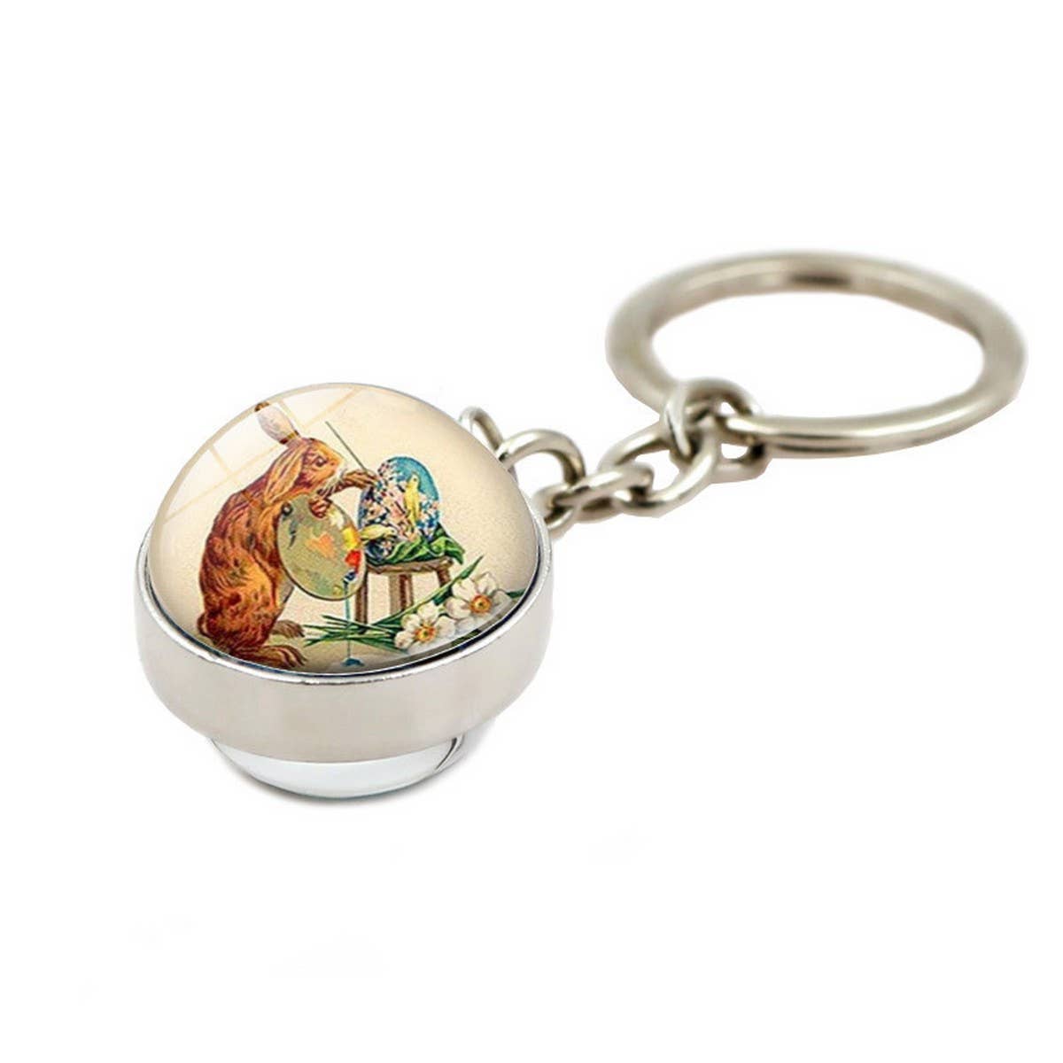 EASTER RABBIT CRYSTAL GLASS BALL PENDANT KEYCHAIN_CWMM0497