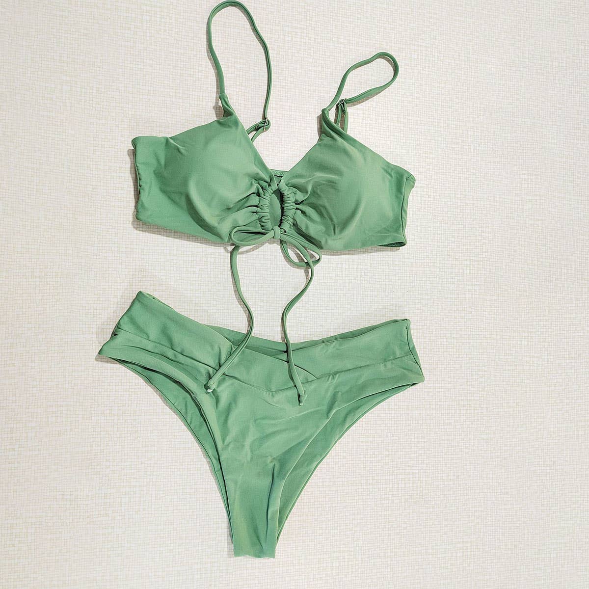 Tied Bow Bikini Set-Solid Color Sexy Swimsuit_Cwmw0189