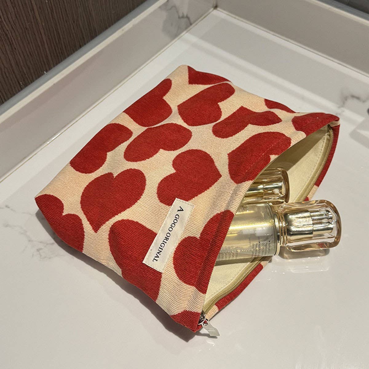 Corduroy Heart Makeup Bag Travel Wash Organizer_Cuab00664