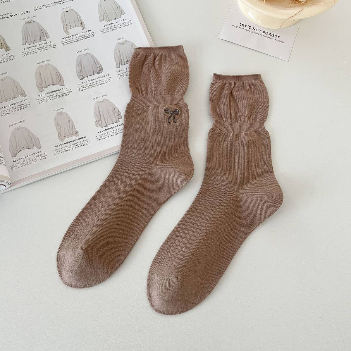 Women'S Versatile Embroidered Bow Boneless Socks_Cwms1366
