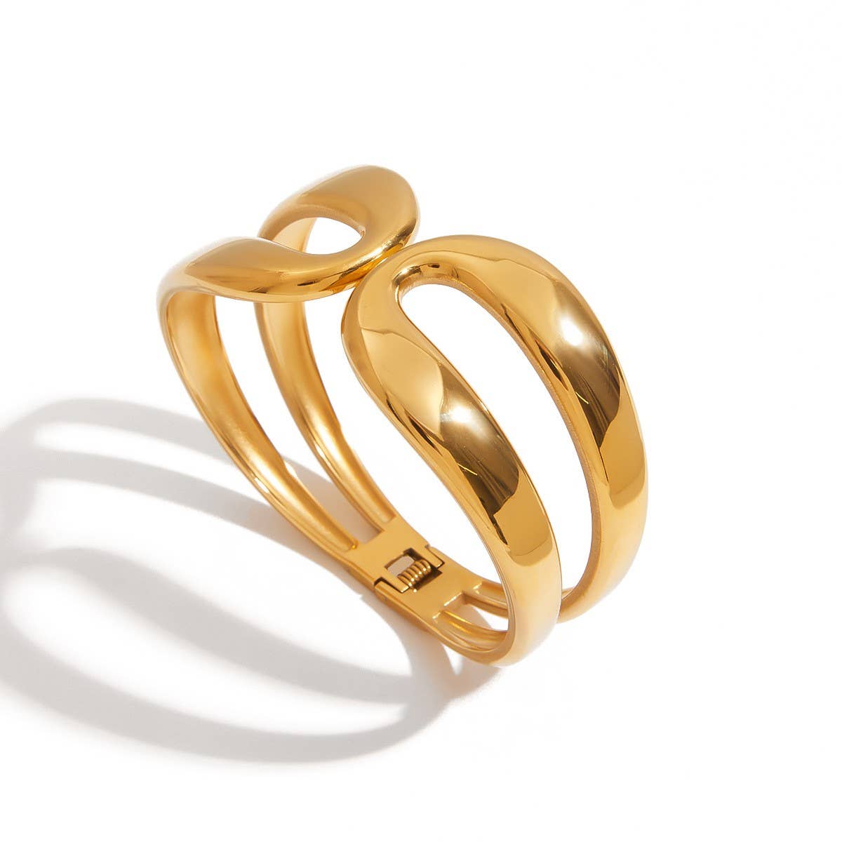 LUXURY 18K GOLD SPRING CUFF TITANIUM STEEL_CWAJE4738