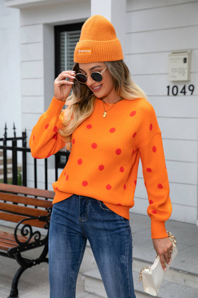 Sweater Knit Sweater Polka Dot Pullover Sweater