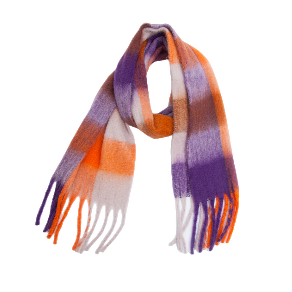 PLAID PATTERN FRINGE TRIM WINTER SCARF_CWASC2691