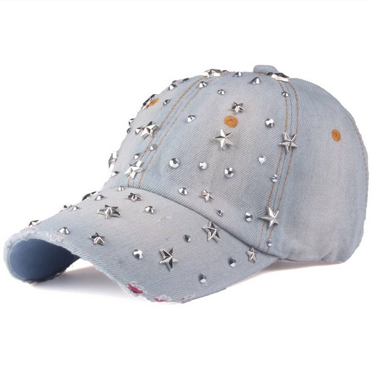 STARRY RHINESTONE DENIM BASEBALL CAP SUN HAT_CWAH0999