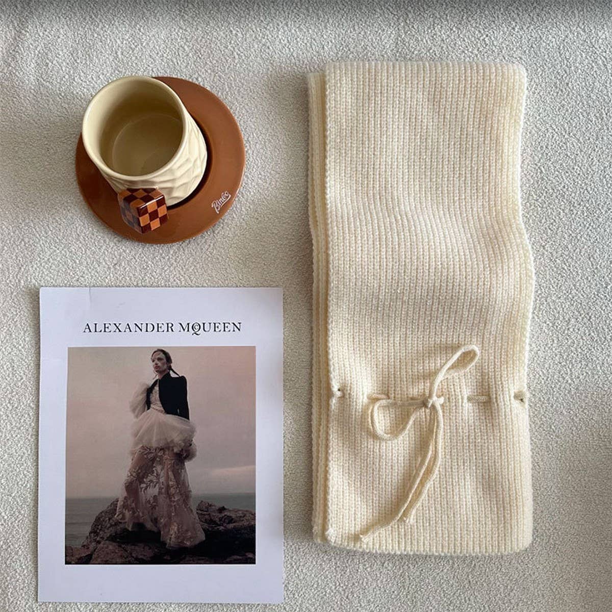 BOWKNOT WOOLEN KNITTED SOLID COLOR NARROW SCARF_CWASC2324