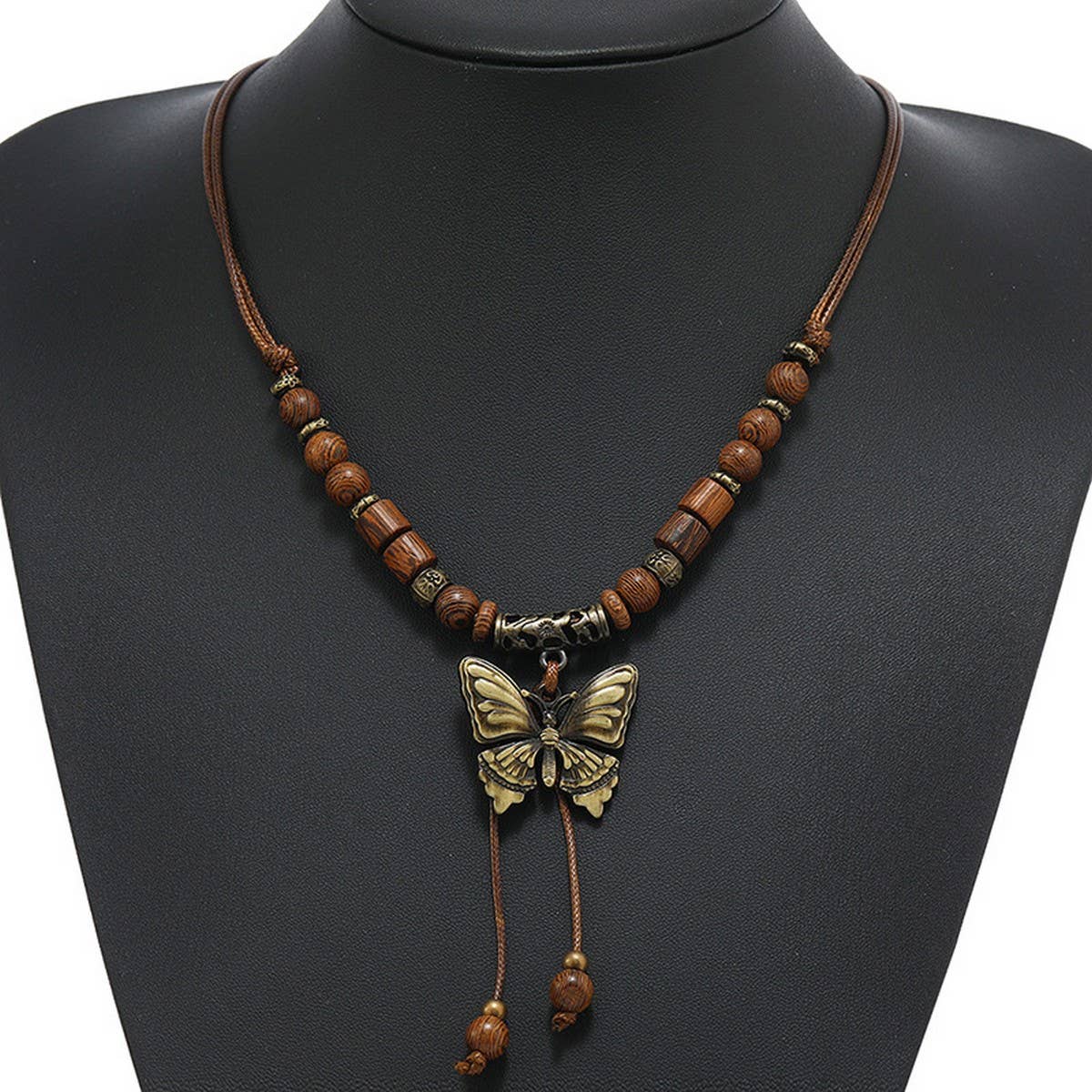 LONG WOODEN BEAD BUTTERFLY TASSEL NECKLACE_CWMM4586