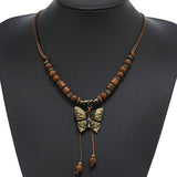 LONG WOODEN BEAD BUTTERFLY TASSEL NECKLACE_CWMM4586