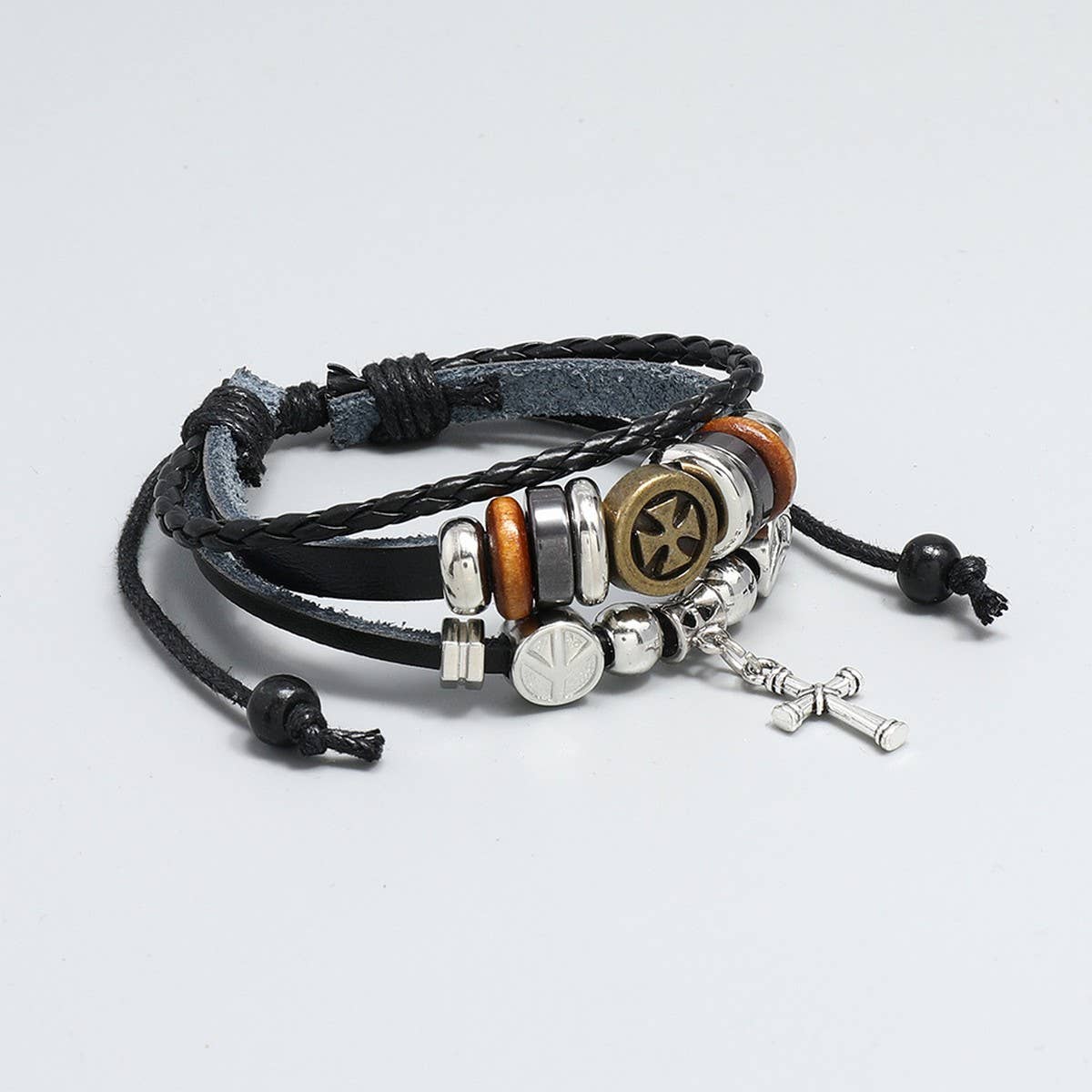 CREATIVE BEADED CROSS LEATHER BRACELET_CWMM4516