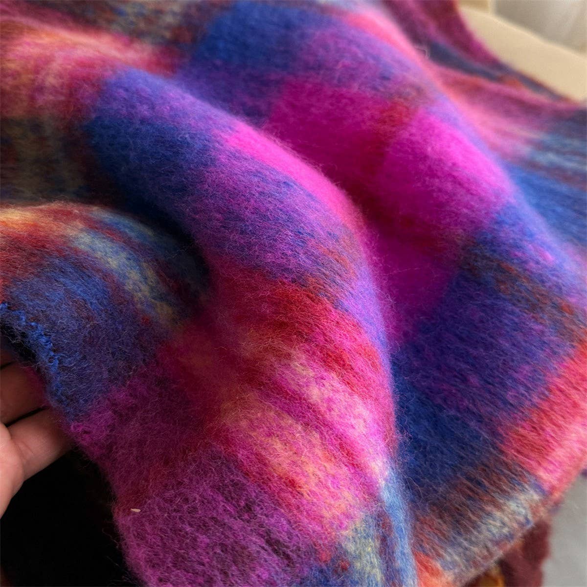 Rainbow Mohair Plaid Scarf Women Winter Wrap_Cwasc03465