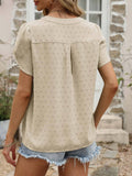 V-Neck Jacquard Short Sleeve Shirt Blouse