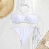 NEW BANDEAU STRAP SOLID COLOR SPLIT SWIMSUIT_CWMW0248