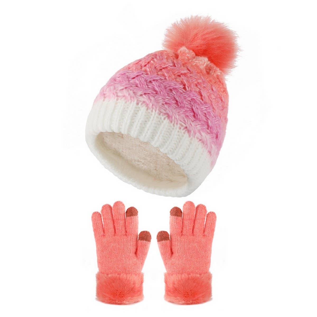 CHILDRENS KNITTED HAT AND GLOVES TWO PIECE SET_CWMM2871