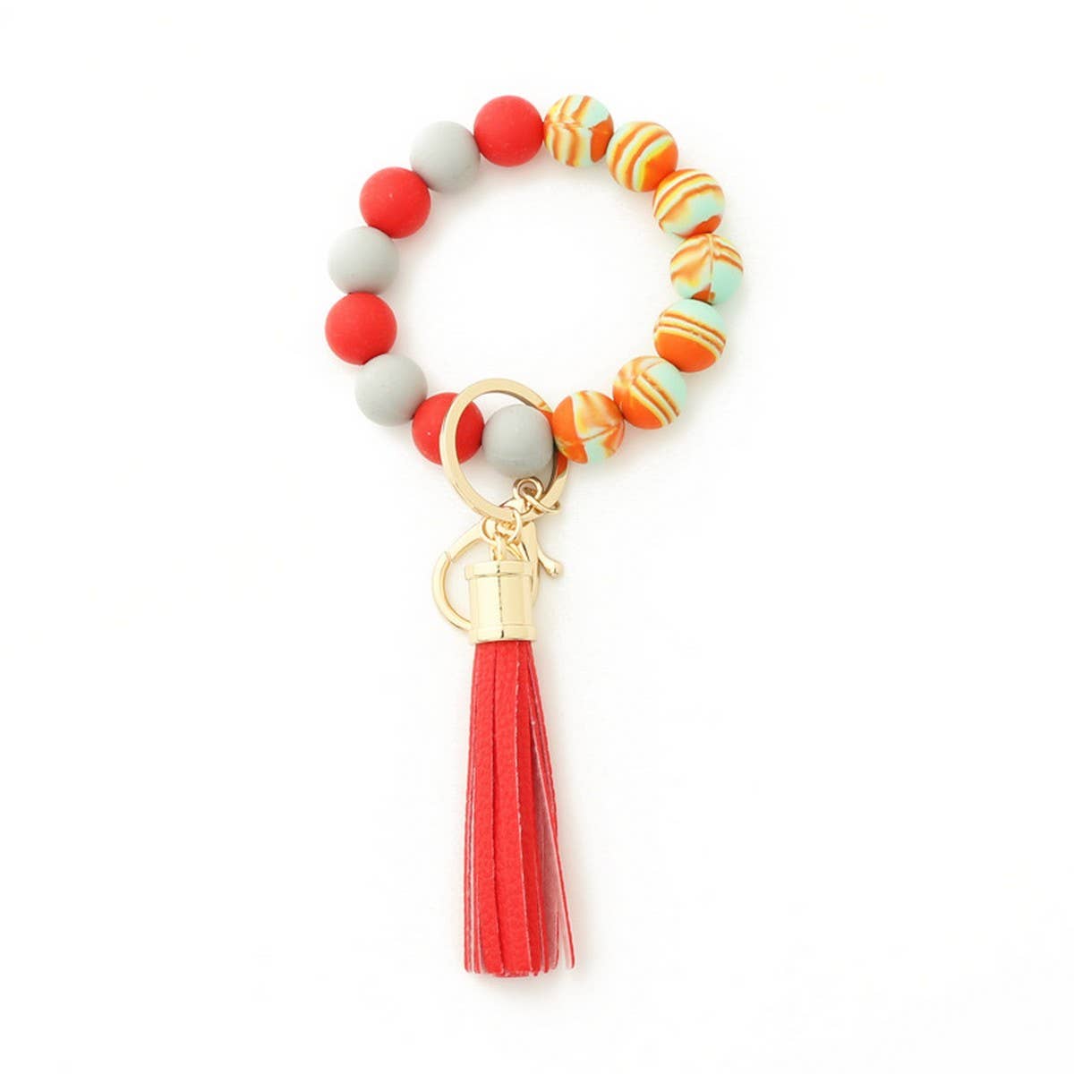 COLORFUL SILICONE BEAD BRACELET WITH WOOD KEYCHAIN_CWAB5108