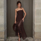 Strapless Pleated Slimming Patchwork Gauze Dress