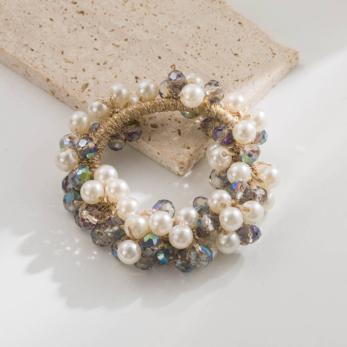 Colorful Crystal Beaded Ponytail Hair Tie_Cwaje05907