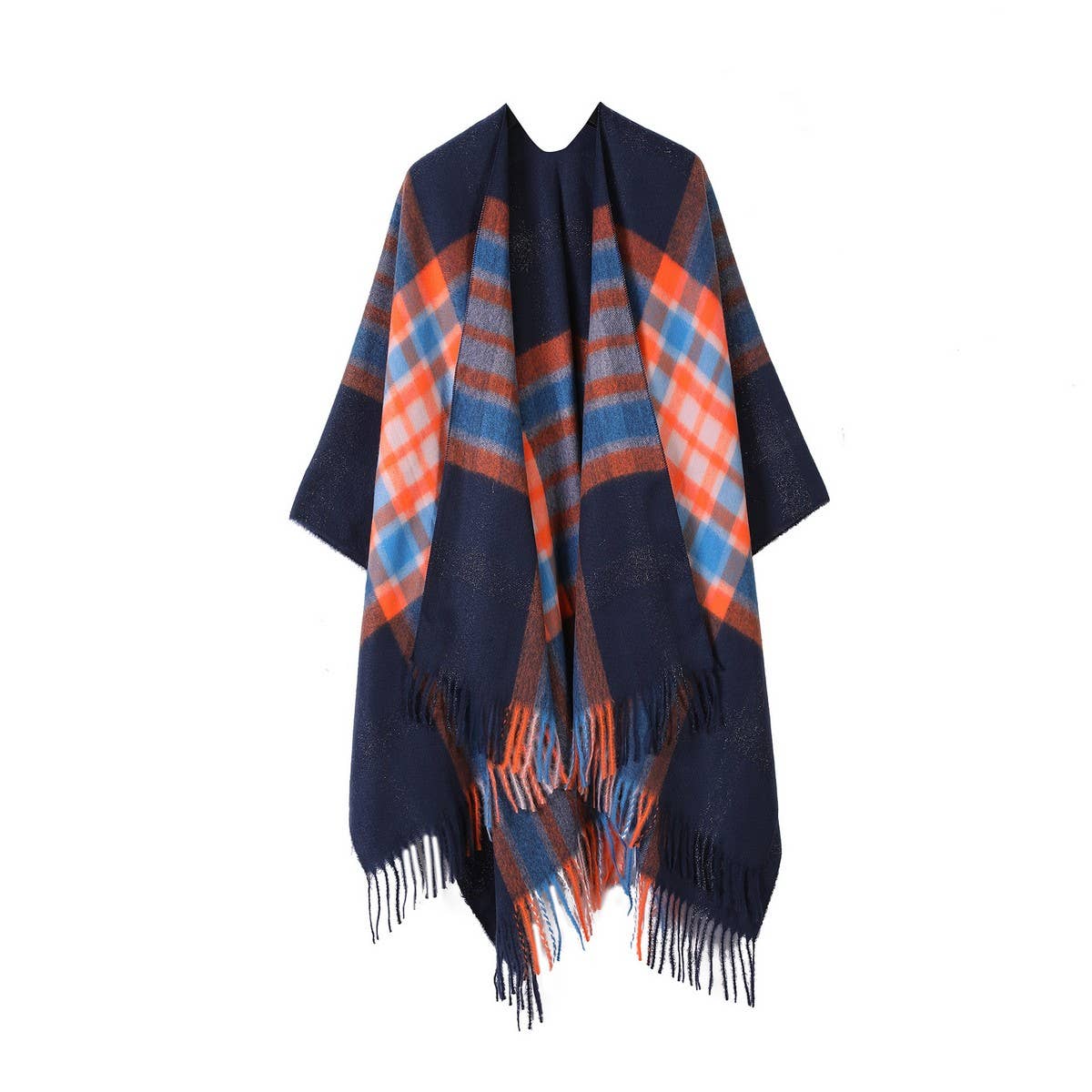 PLAID SHAWL TASSEL LARGE SCARF WARM SPLIT CAPE_CWASC2210