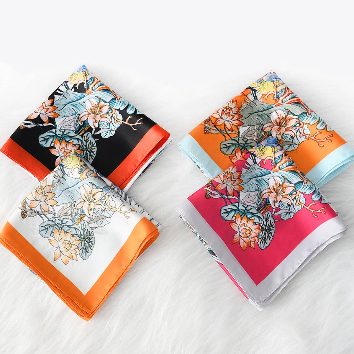 LUXURY STYLE FLORAL SATIN SQUARE SCARF FOR SUMMER_CWASC1162