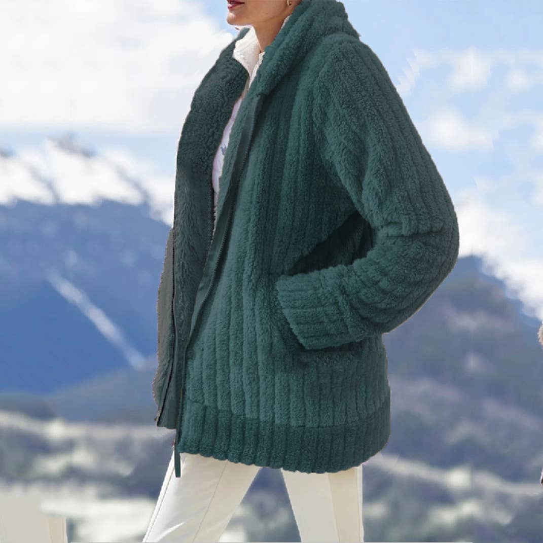 Warm Plush Mid-Length Coat With Solid Lapels
