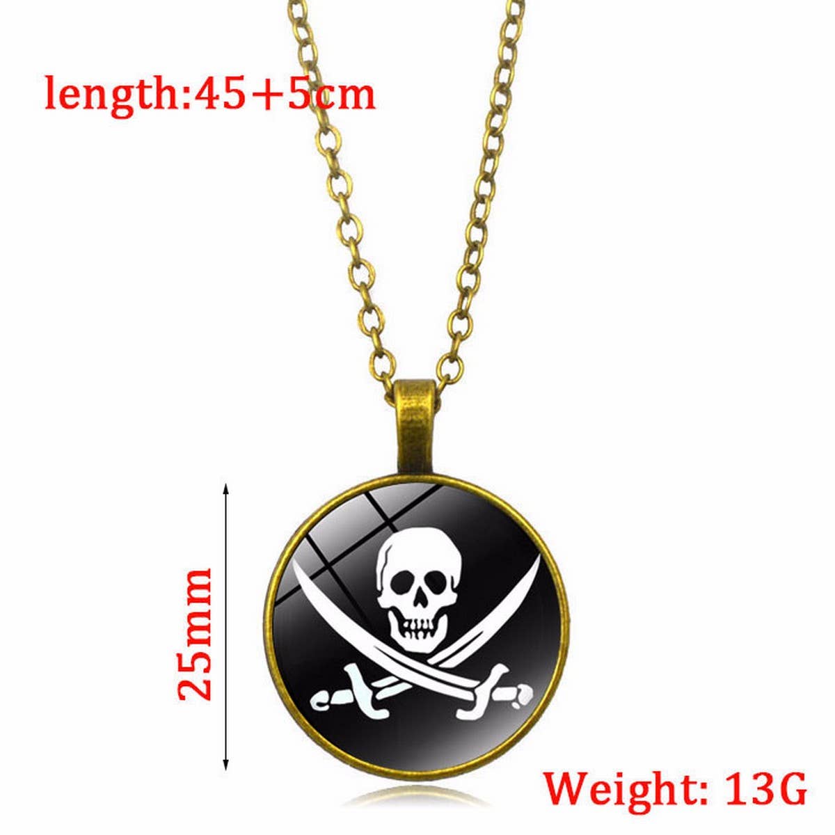 PIRATE SKULL ALLOY GLASS NECKLACE_CWAJE0707
