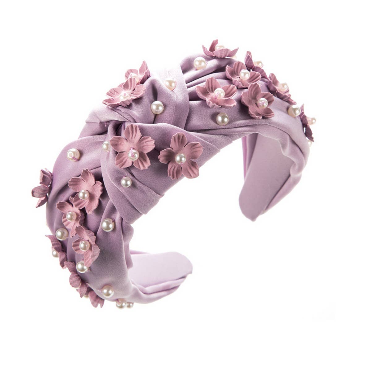 SOLID COLOR FLOWER PEARL KNOTTED HEADBAND_CWAHA1979