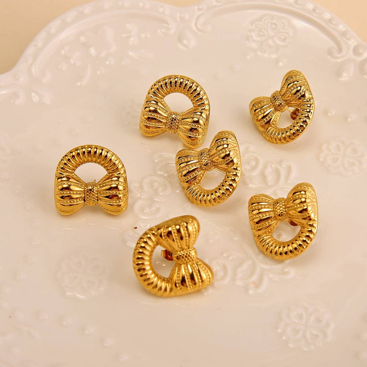 ORIGINAL DESIGN 18K STEEL BOW KNOT EARRINGS_CWMM8922