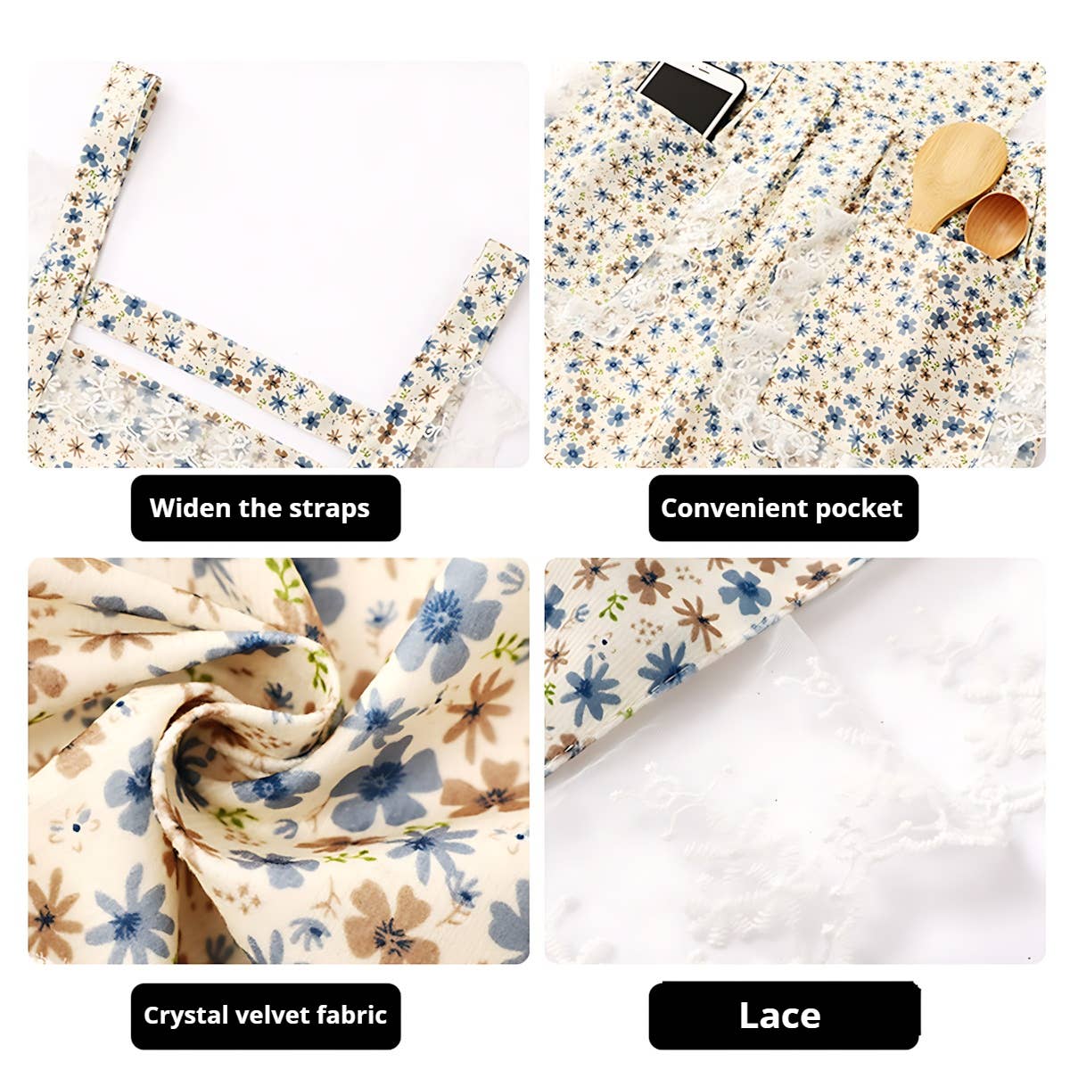 FLORAL LACE TRIM KITCHEN APRON FOR WOMEN_CWMM6594