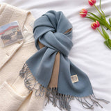 DOUBLE SIDED FAUX CASHMERE SCARF SOLID COLOR SHAWL_CWASC0968