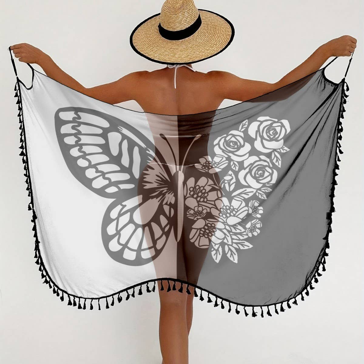 BEACH WRAP SKIRT WITH BUTTERFLY PRINT COLOR BLOCK_CWBLS0463