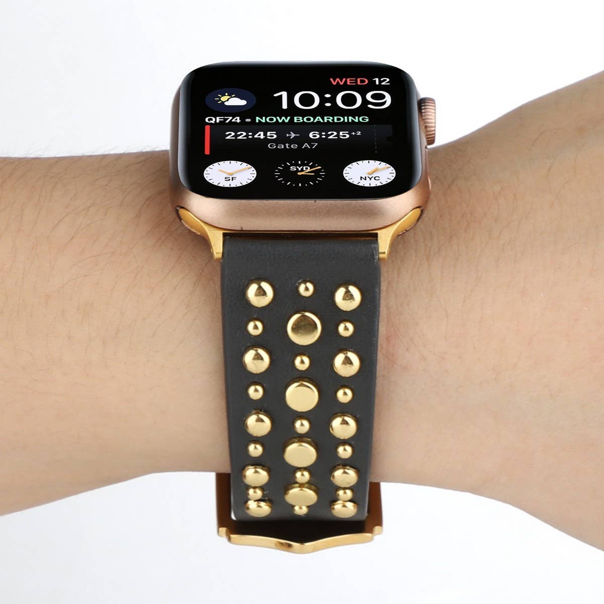Applewatch9 Iwatch Gold Rivet Genuine Leather Strap_Cwww0084