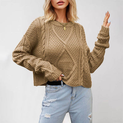 Plus Size Cable Knit Drawstring Pullover Sweater_Cwoswl07185