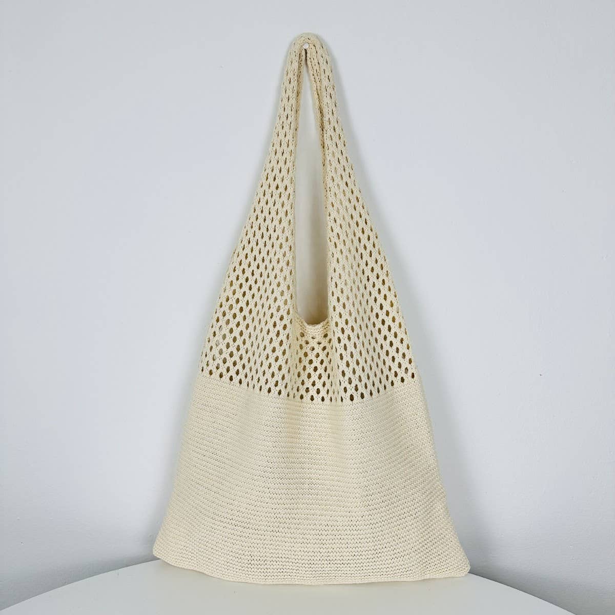 Cwab4568_Hollow Knit Large Capacity Shoulder Tote Bag