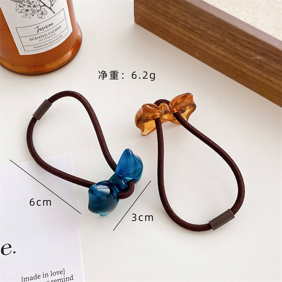 6PCS SET ACRYLIC BEAR FLOWER BOW HAIR TIES_CWAHA0337