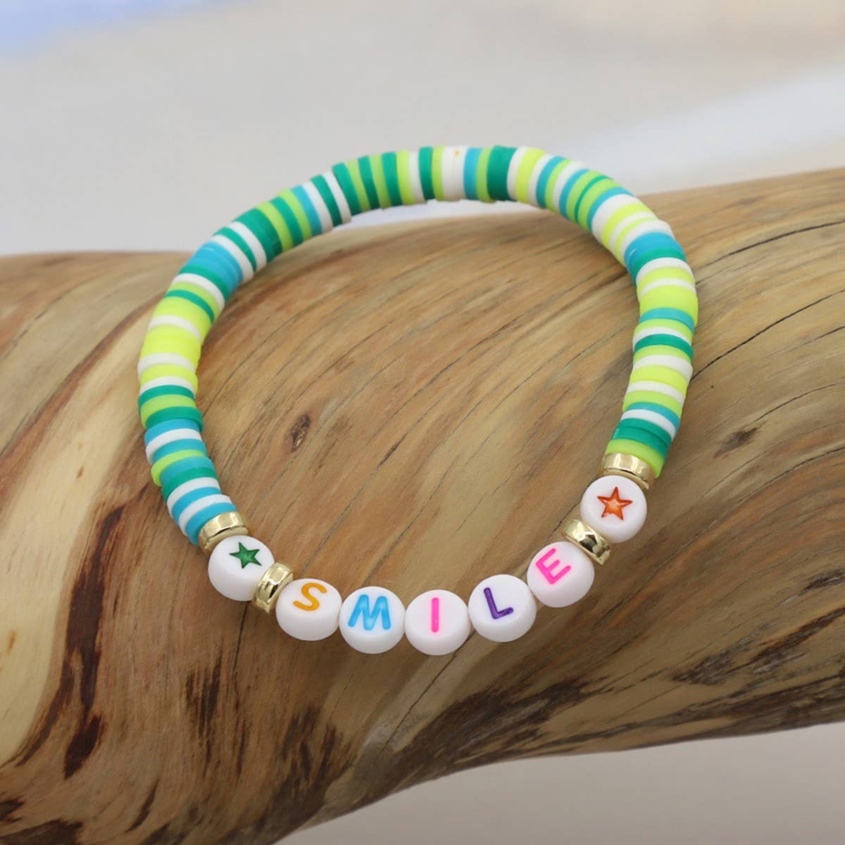 COLORFUL POLYMER CLAY LETTER BEADED BRACELET_CWMM3570