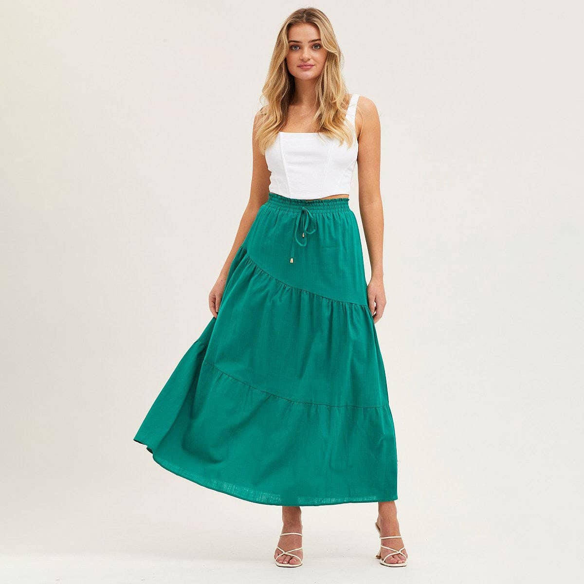 COTTON AND LINEN MAXI SKIRT WITH PLEATED HEM_CWBSS0381