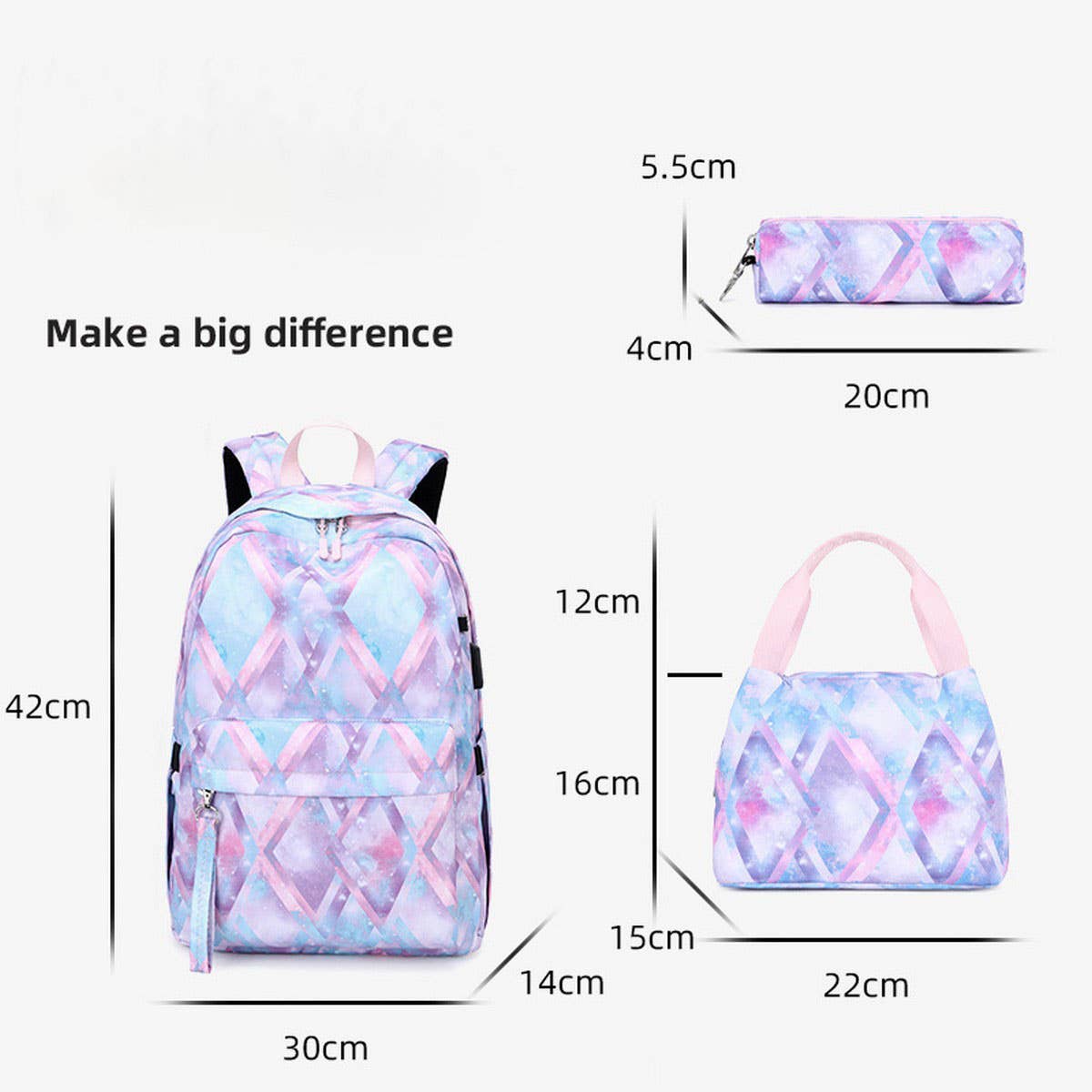 BACKPACKS FOR SCHOOL USB 3 PIECE SET FOR GIRLS_CWAB5477