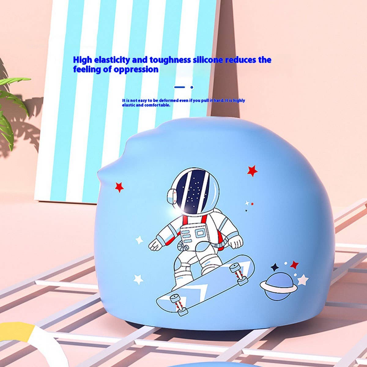 BOYS SILICONE SWIM CAP ASTRONAUT PRINT_CWMM6783