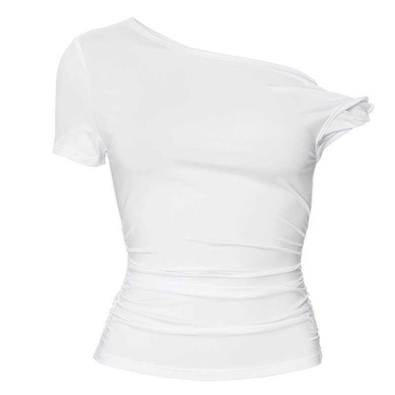 Solid One-Shoulder Asymmetrical Cropped Top