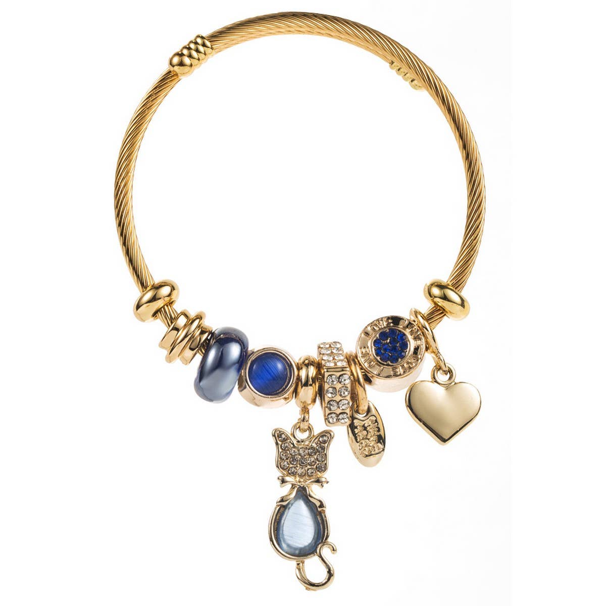 FASHIONABLE CAT HEART BEADED STEEL BRACELET_CWMM8585