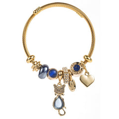 FASHIONABLE CAT HEART BEADED STEEL BRACELET_CWMM8585