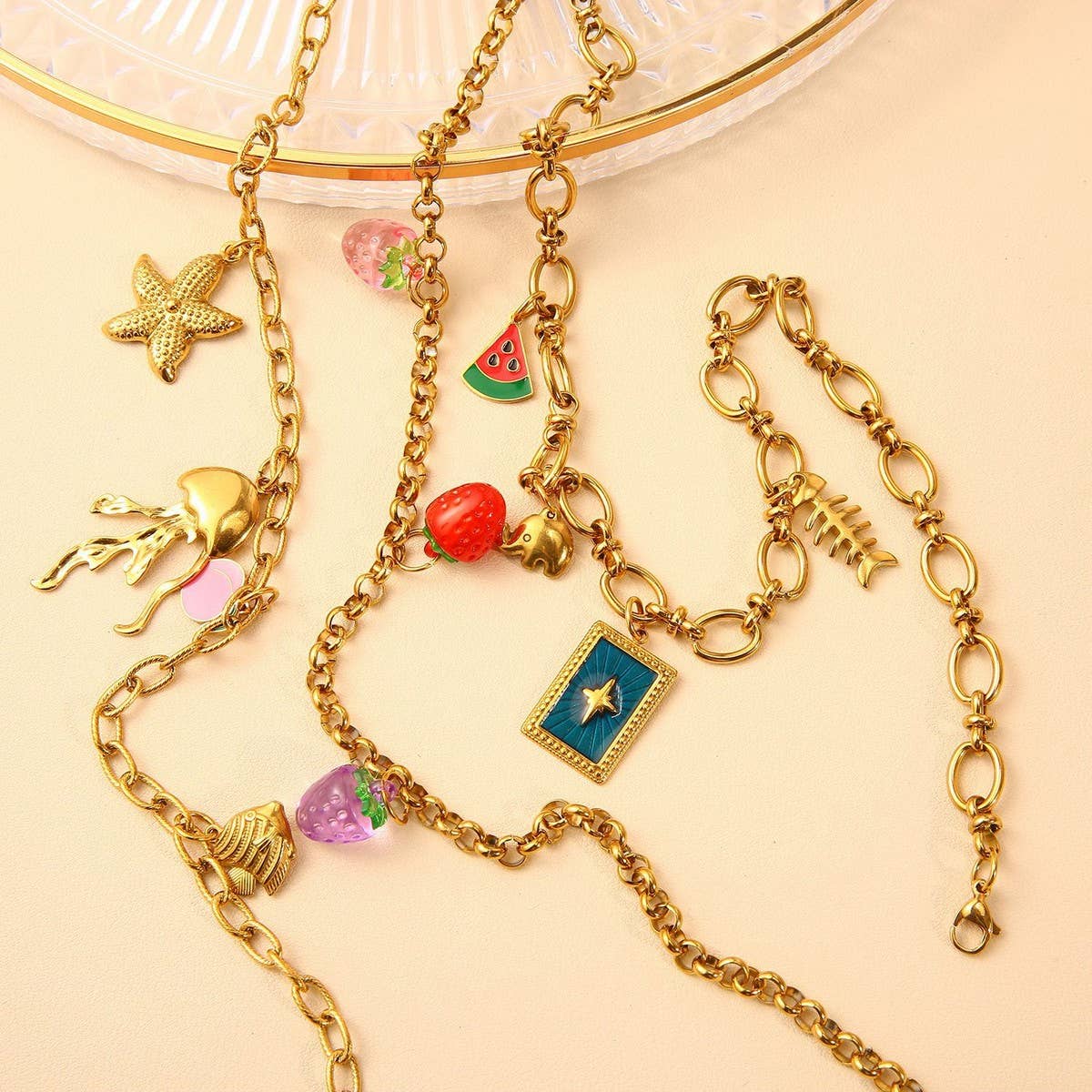 ORIGINAL STEEL OCEAN NECKLACE WITH ENAMEL PENDANT_CWMM8846