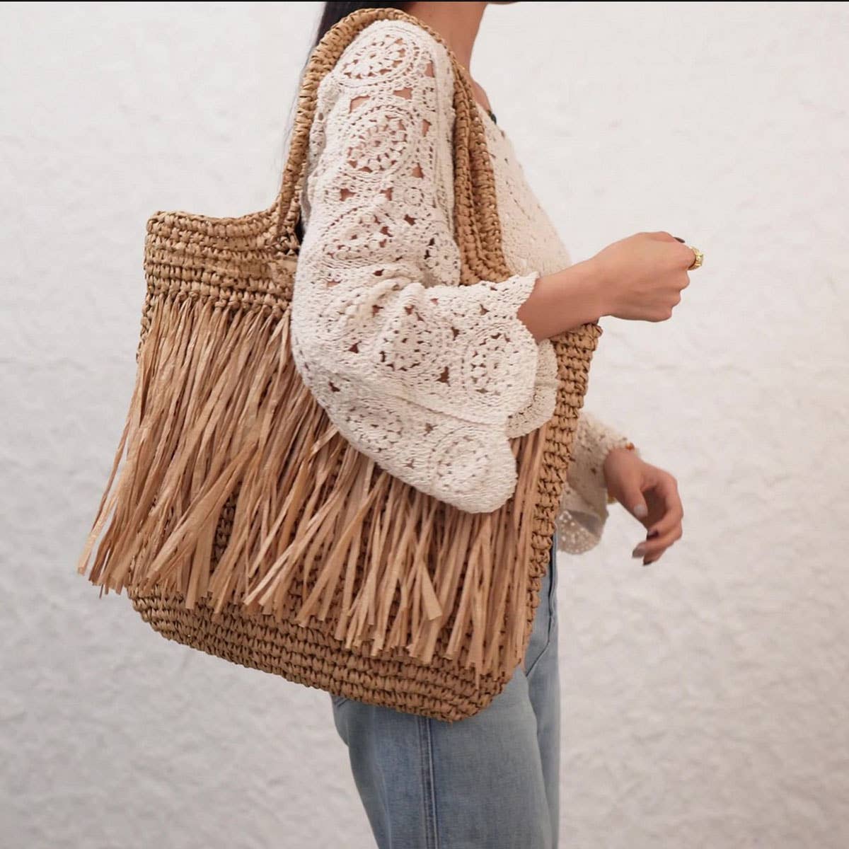 NEW FASHION TASSEL PAPER ROPE BRAIDED BAG_CWAB4699