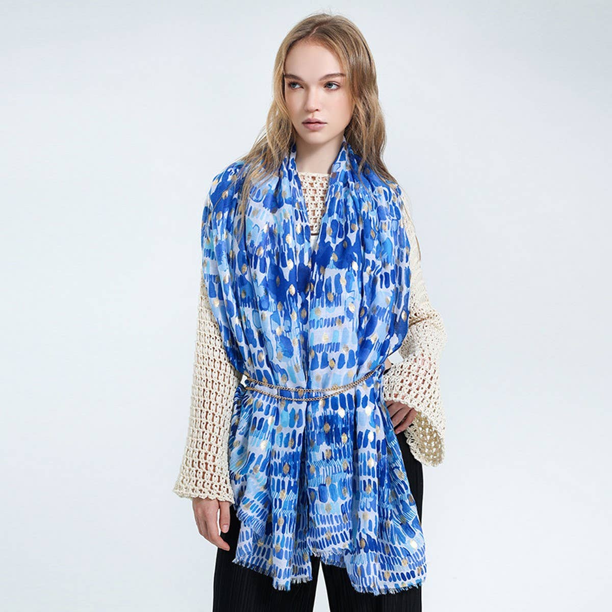 FLORAL PRINTED SATIN SCARF ELEGANT BEACH SHAWL_CWASC0683