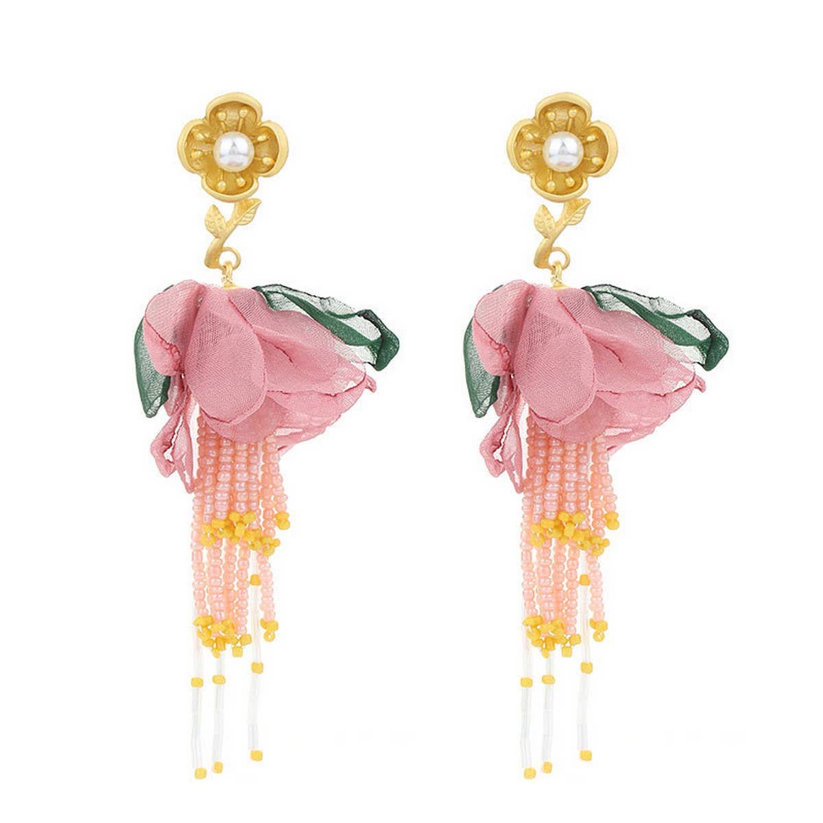 BOHO FLORAL TASSEL EARRINGS GOLD PLATED DESIGN_CWMM6193