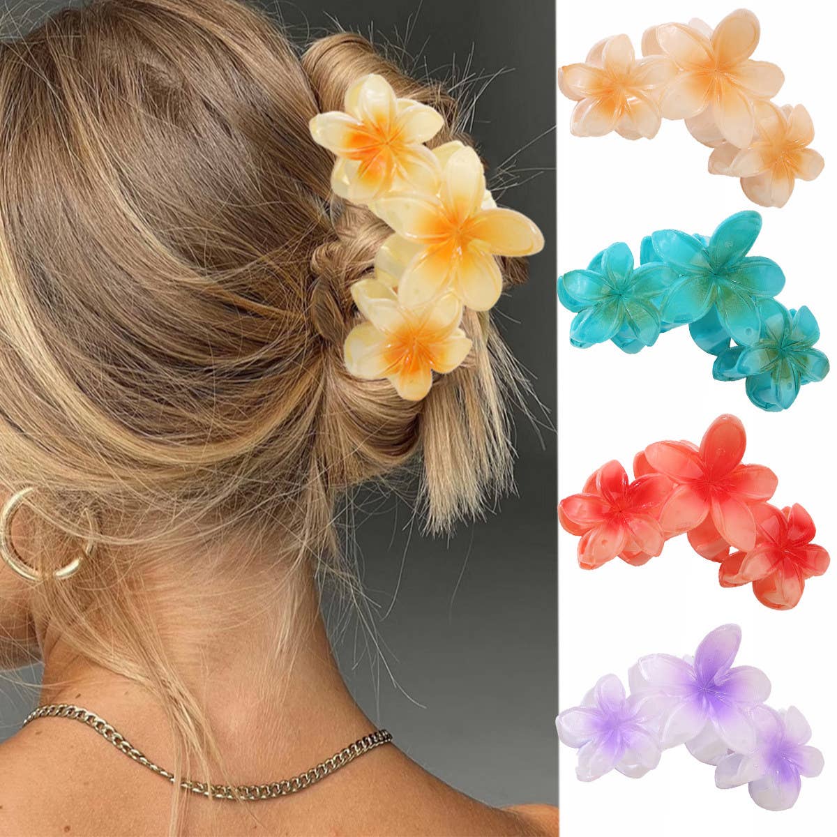 PLUMERIA FLOWER LARGE HAIR CLAW ELEGANT UPDO CLIP_CWAHA1064